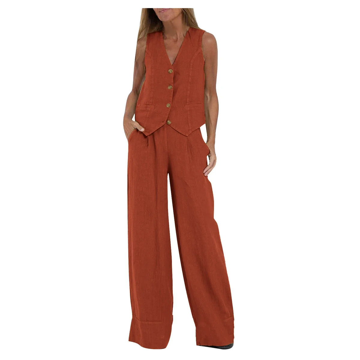 Women's Clothing 2024 Spring Summer New Fashionable Vest Pants Collage Splicing Pure Sleeveless Color Temperament Casual Suit