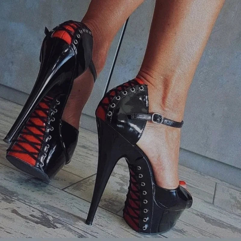 Fashion Women's Gothic Stripper Heels 15cm Nightclub Platform Sandals Sexy Fetish Shoes 6Inch Crossdresser Peep Toe Exotic