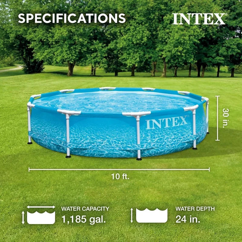 Intex 28206EH Large Round Above Ground Swimming Pool with Reinforced Sidewalls and Metal Frame for Backyard or Outdoor Use,