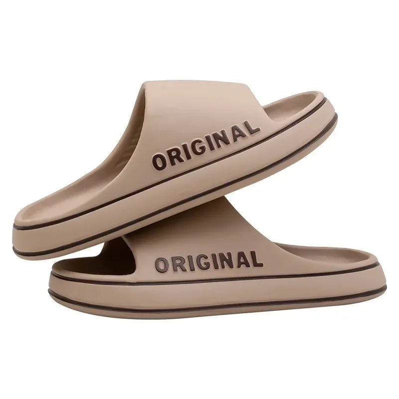 Men Thick Sole Summer Beach Slides Bathroom Anti Slip Slipper Soft Sandals Simplicity Ultra Light Letter Shoe