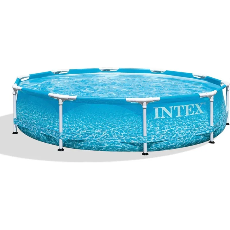 Intex 28206EH Large Round Above Ground Swimming Pool with Reinforced Sidewalls and Metal Frame for Backyard or Outdoor Use,