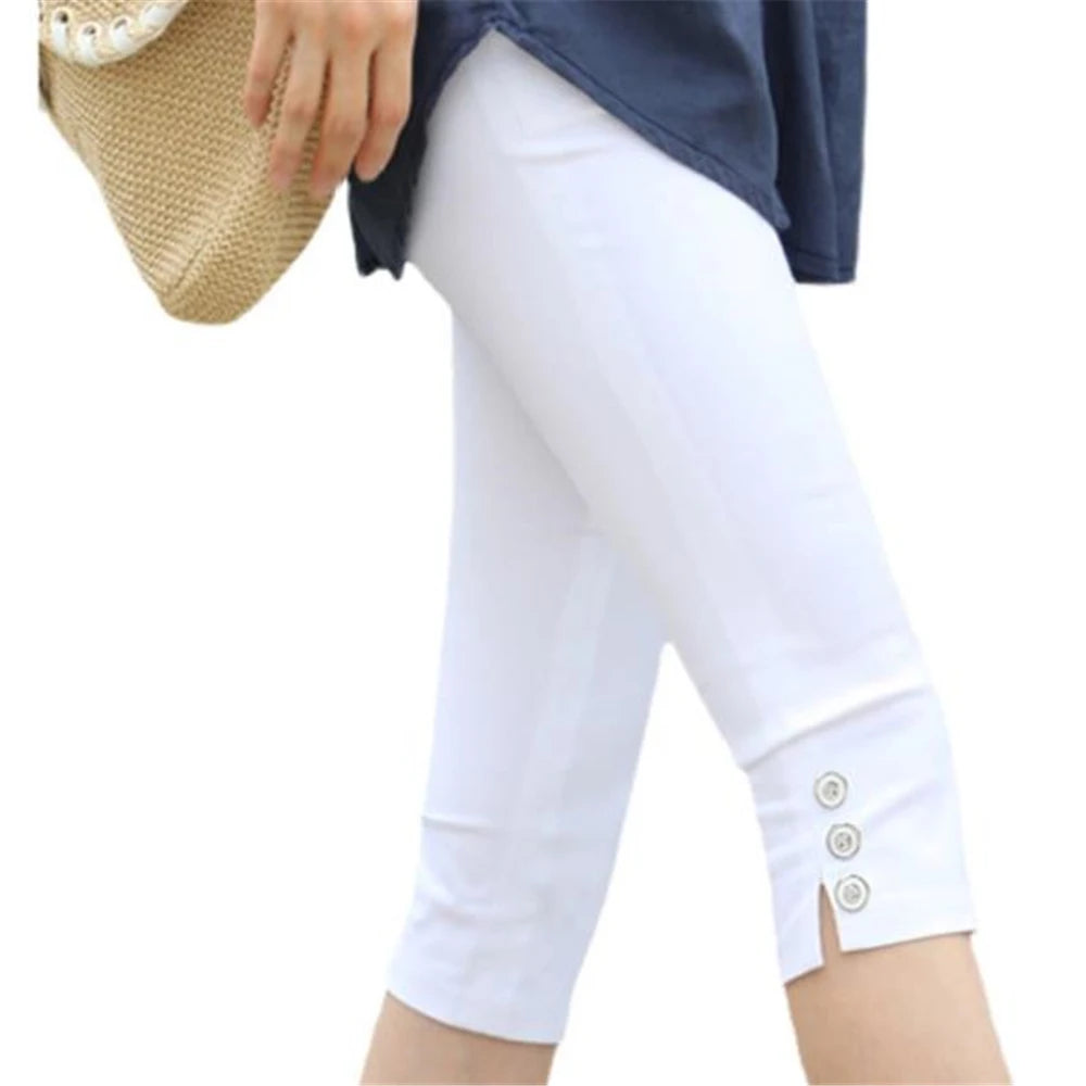 Hot Sale Elasticity Breeches Summer Capris Knee Length Pants Women Thin Breathable Trousrs Ladies High Waist Elastic