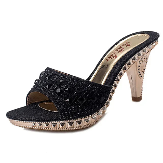 Summer Women Sandals Rhinestone Women Shoes Sexy High Heels Shoe Ladies Sandalias Gold Silver Women Slippers Heeled Sandals Sexy
