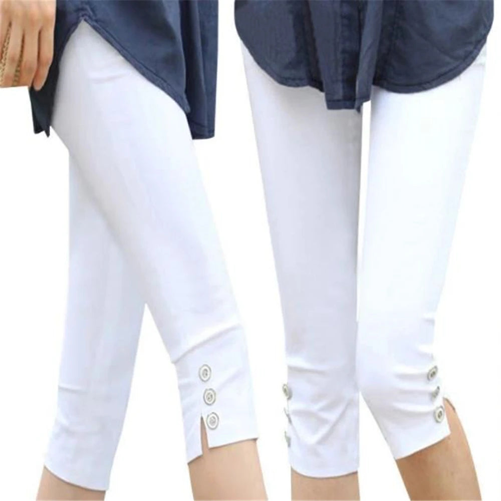 Hot Sale Elasticity Breeches Summer Capris Knee Length Pants Women Thin Breathable Trousrs Ladies High Waist Elastic
