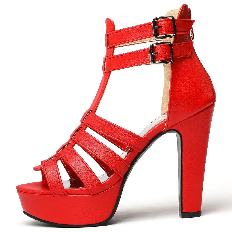 High Heels Summer Shoes for Women Gladiator Sandals Platform 2025 Large Size 44 45 50 Peep Toe White Red Party Dance Shoe Ladies