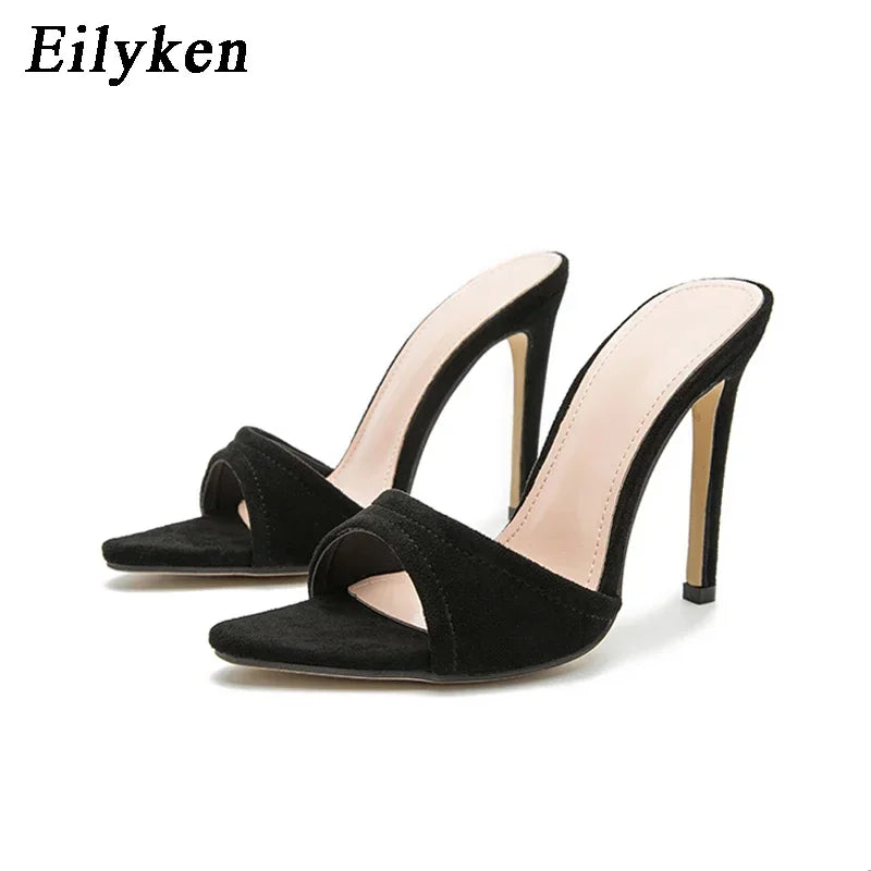 Eilyken Fashion Women Slippers Pointed Toe High Heels Sandals Sexy Stripper Party Slides Mule Ladies Shoes Size 35-42