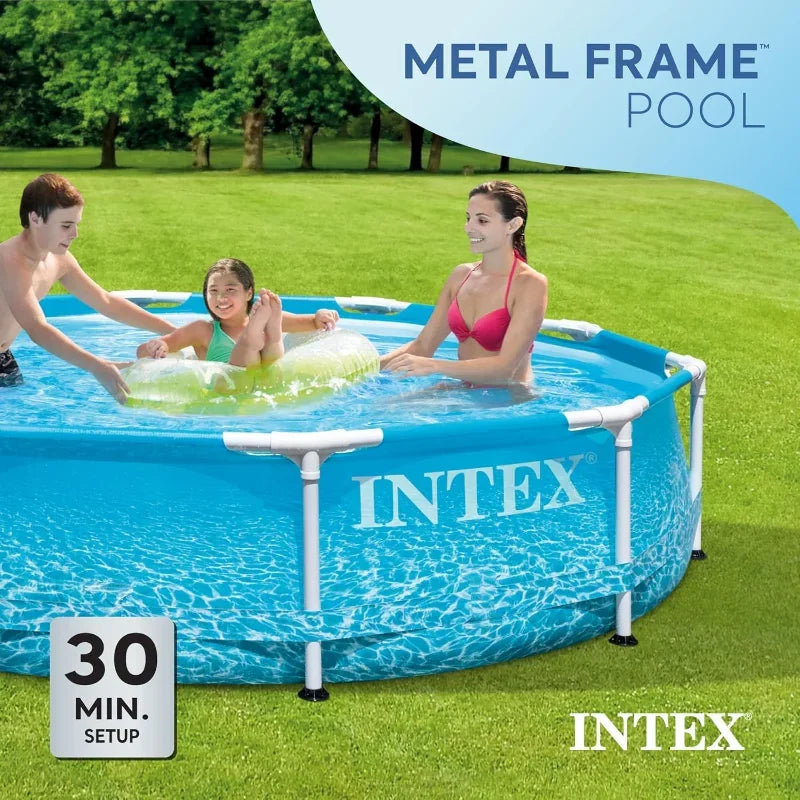Intex 28206EH Large Round Above Ground Swimming Pool with Reinforced Sidewalls and Metal Frame for Backyard or Outdoor Use,
