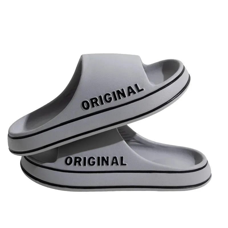 Men Thick Sole Summer Beach Slides Bathroom Anti Slip Slipper Soft Sandals Simplicity Ultra Light Letter Shoe