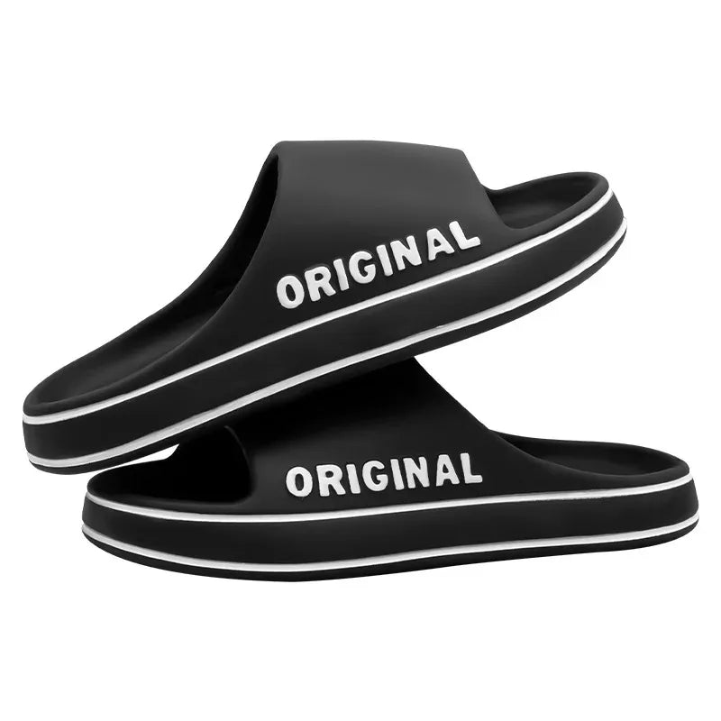 Men Thick Sole Summer Beach Slides Bathroom Anti Slip Slipper Soft Sandals Simplicity Ultra Light Letter Shoe