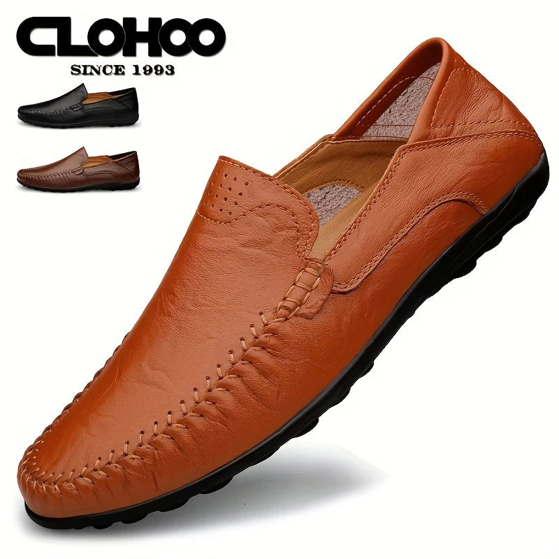 CLOHOO Men's Business Casual Shoes Leather Stitching Comfortable Breathable Rubber Bottom Second Layer Cowhide