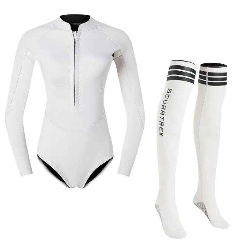 Summer Women 2MM Neoprene Bikini Wetsuit With Stocking Set Long Sleeve Diving Suit Sun-proof Surfing Snorkeling Thermal Swimwear