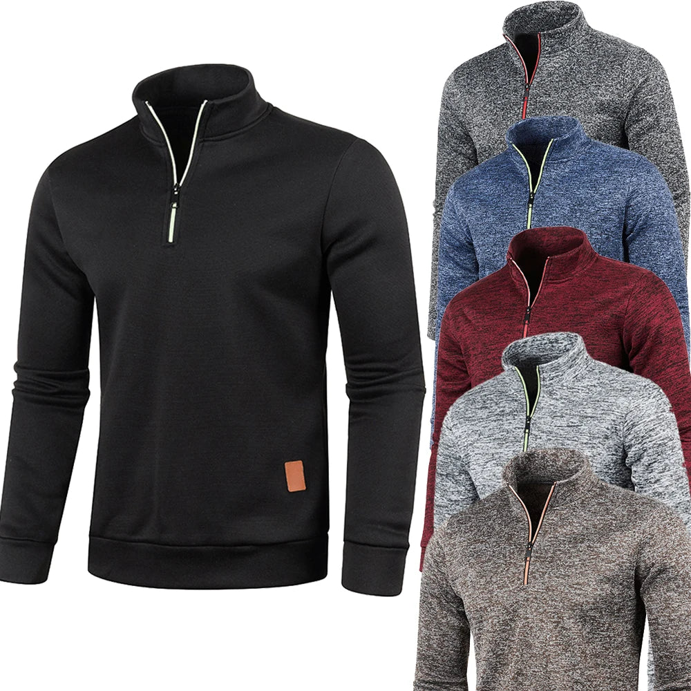 Men's Collar Half zipper Sweatshirts Spring Autumn Casual Pullover for Male Sweat Outdoor Turtleneck Coats Solid Sports Clothing