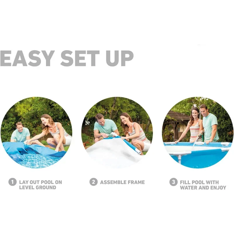 Intex 28206EH Large Round Above Ground Swimming Pool with Reinforced Sidewalls and Metal Frame for Backyard or Outdoor Use,