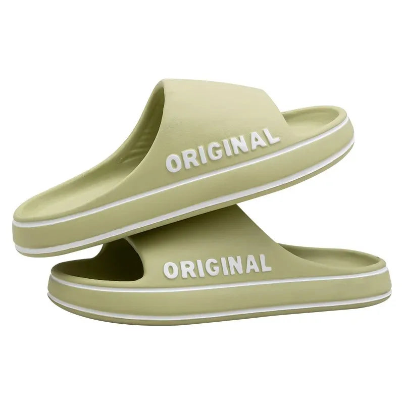 Men Thick Sole Summer Beach Slides Bathroom Anti Slip Slipper Soft Sandals Simplicity Ultra Light Letter Shoe