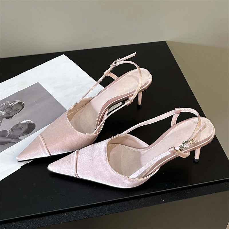 Eilyken Spring Buckle Strap Women Pumps Sandals Fashion Shallow Thin Heels Pointed Toe Slingback Mules Tacones Mujer