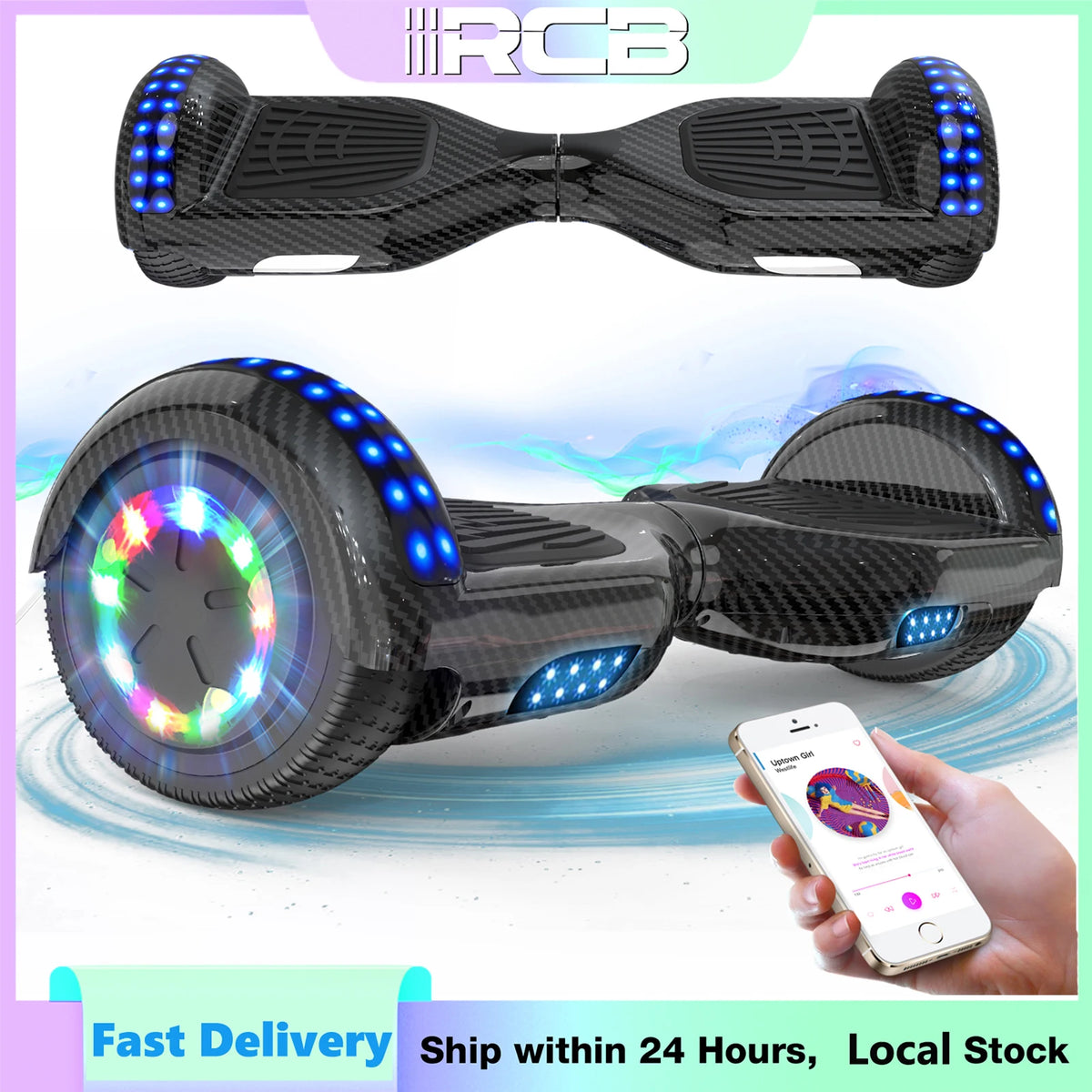 RCB Hoverboard, 6.5 Inch Two Wheel Hoverboard with Bluetooth Speaker with LED Light, Hoverboard Great Gift for Kids and Adults