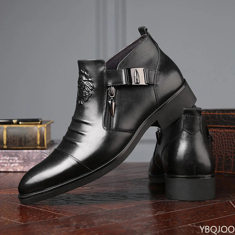 Winter Men's Elegant Boots Ankle non slip Leather Shoes British Zip Black Knight boots Pointed Punk Platform male Booties Botas
