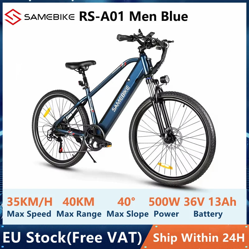EU Stock Samebike RS-A01 Men Electric Bike 500W Motor 36V 13Ah Lithium Battery 35Km/h Max Speed 26 inch MTB Mountain Bicycle
