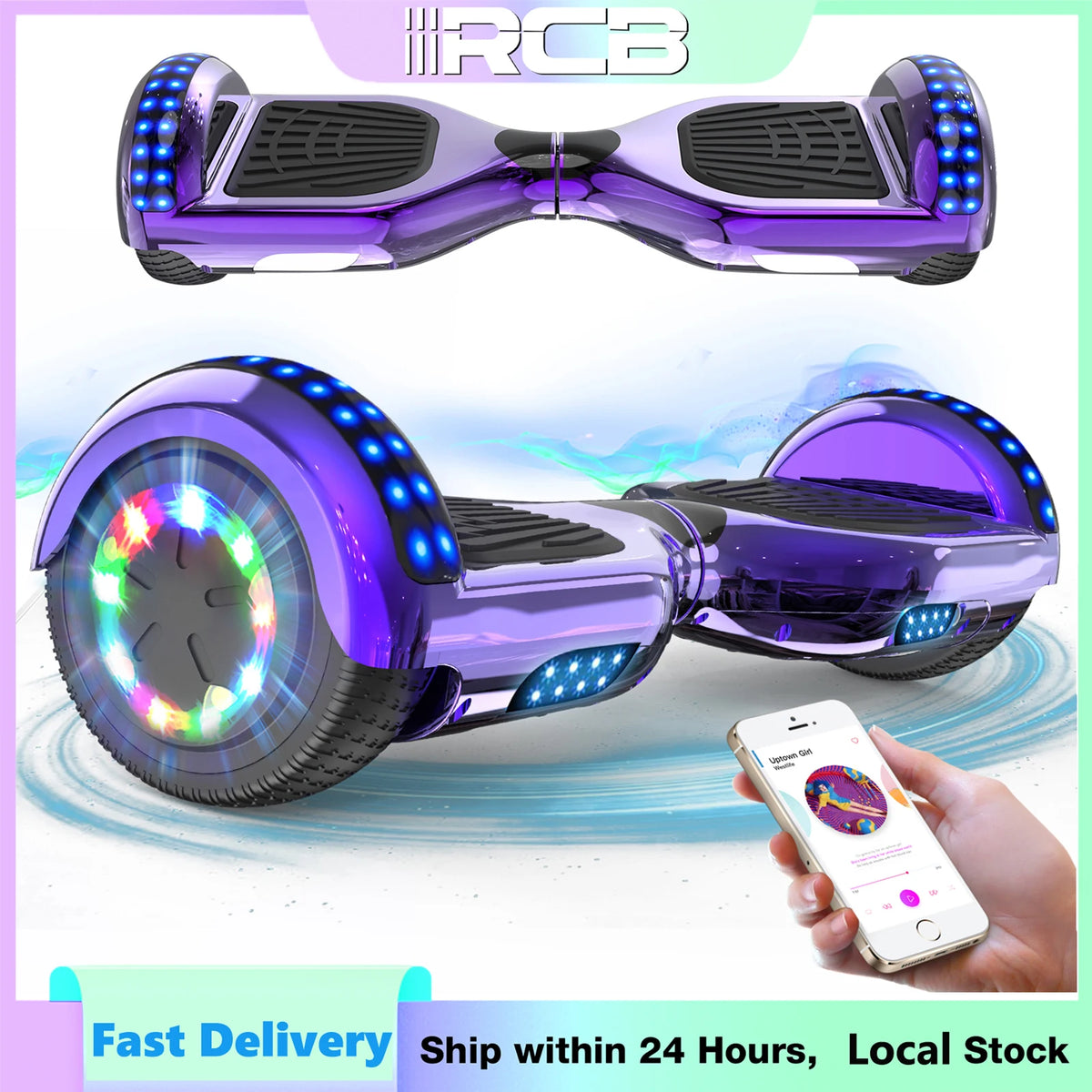 RCB Hoverboard, 6.5 Inch Two Wheel Hoverboard with Bluetooth Speaker with LED Light, Hoverboard Great Gift for Kids and Adults