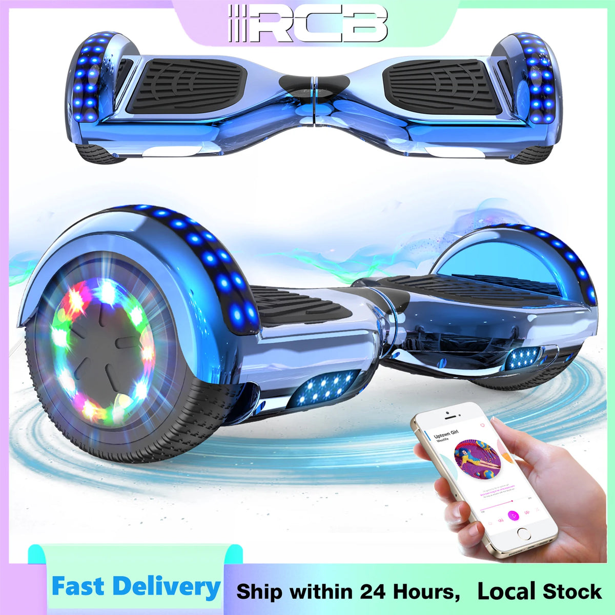 RCB Hoverboard, 6.5 Inch Two Wheel Hoverboard with Bluetooth Speaker with LED Light, Hoverboard Great Gift for Kids and Adults
