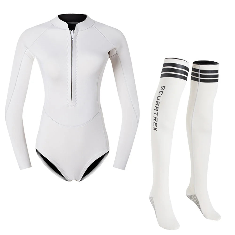 Summer Women 2MM Neoprene Bikini Wetsuit With Stocking Set Long Sleeve Diving Suit Sun-proof Surfing Snorkeling Thermal Swimwear