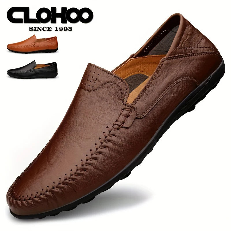CLOHOO Men's Business Casual Shoes Leather Stitching Comfortable Breathable Rubber Bottom Second Layer Cowhide