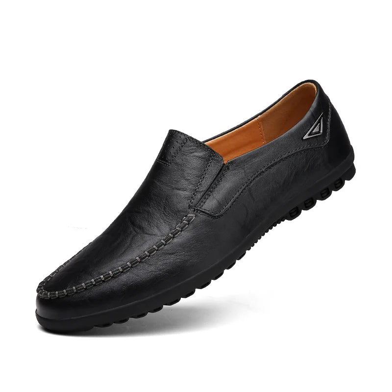 CLOHOO Men's Handmade Casual Loafers Anti-Slip Comfortable Slip-On Driving Comfortable Leather Shoes
