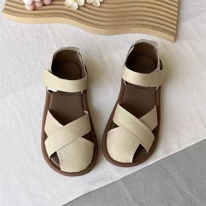 Careaymade-Genuine leather soft surfaces comfortable sandals,original big women's shoes,summer hollowed out women beach shoes