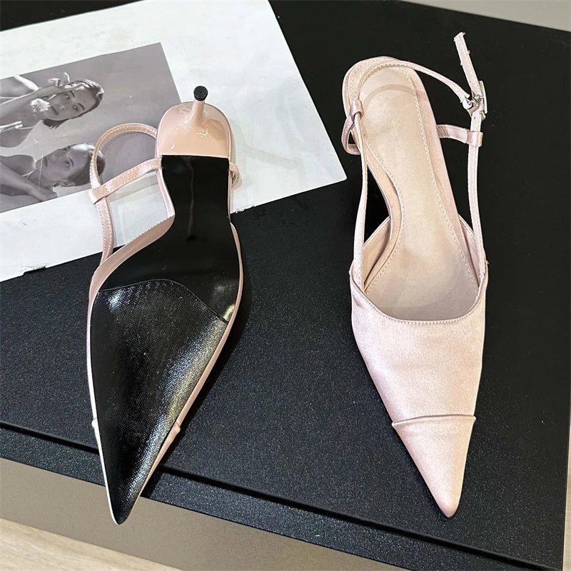Eilyken Spring Buckle Strap Women Pumps Sandals Fashion Shallow Thin Heels Pointed Toe Slingback Mules Tacones Mujer