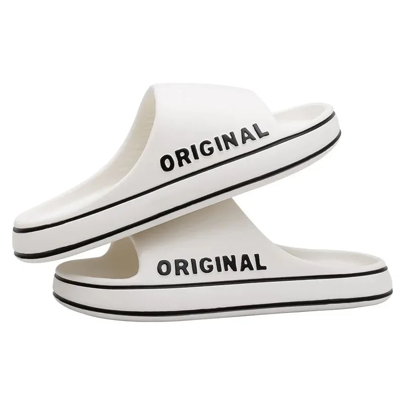 Men Thick Sole Summer Beach Slides Bathroom Anti Slip Slipper Soft Sandals Simplicity Ultra Light Letter Shoe