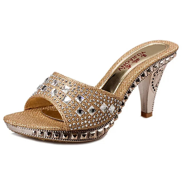 Summer Women Sandals Rhinestone Women Shoes Sexy High Heels Shoe Ladies Sandalias Gold Silver Women Slippers Heeled Sandals Sexy