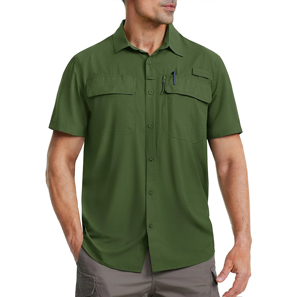 TACVASEN Quick Dry Short Sleeve Shirts Men's UPF 50+ Sun Protection Work Cargo Shirts Mesh Breathable Hiking Fishing Shirts Man
