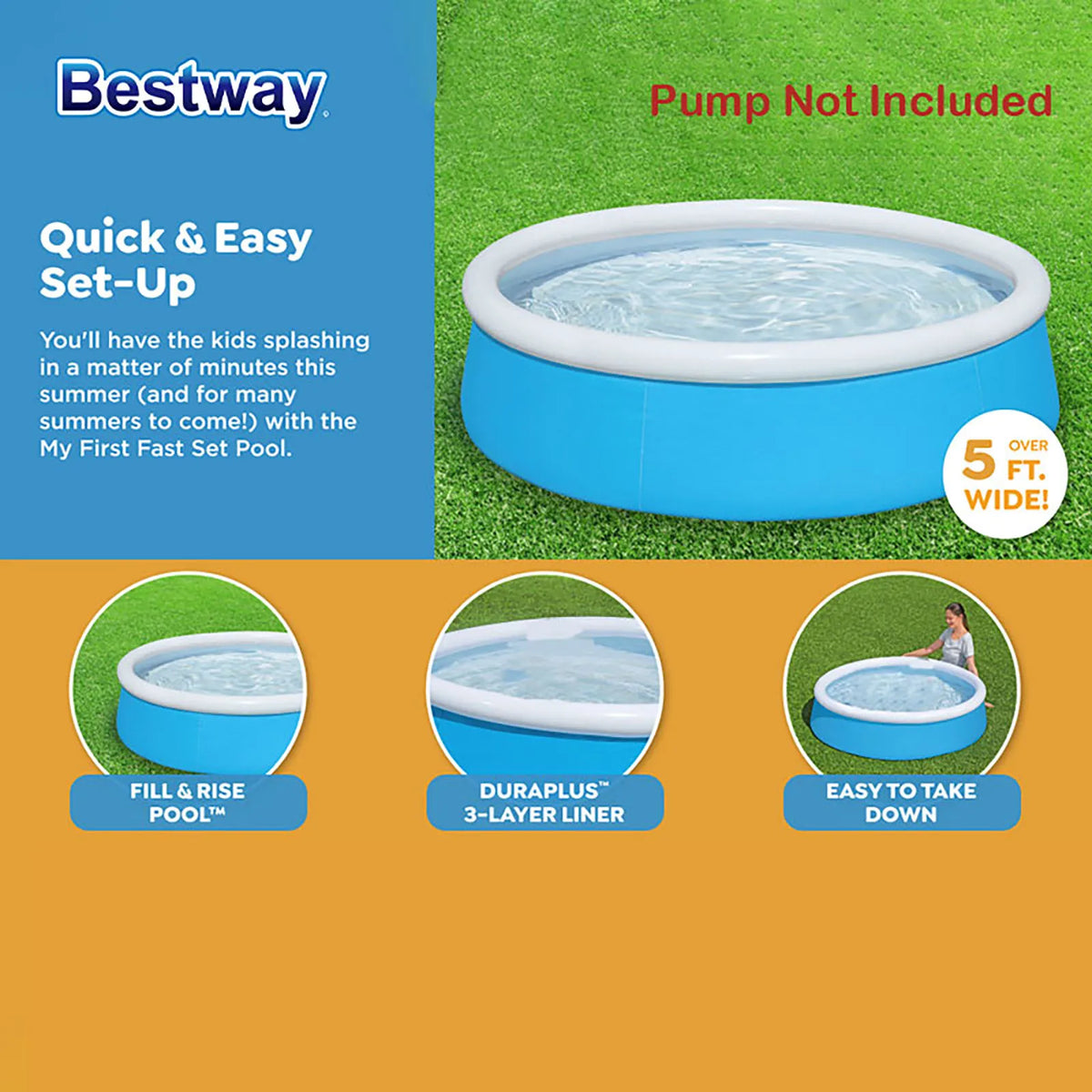 Bestway 57241 1PC Outdoor Round Inflatable Above Ground Swimming Pool, Round Inflatable Swimming Pool Outdoor Swimming Pools