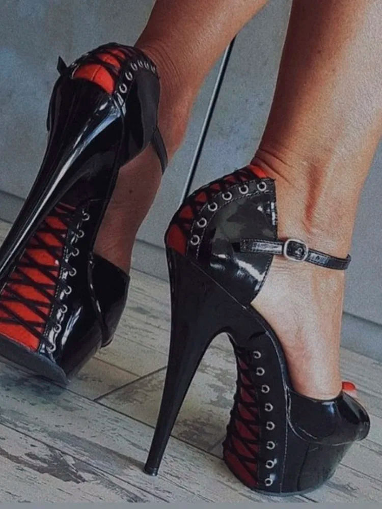 Fashion Women's Gothic Stripper Heels 15cm Nightclub Platform Sandals Sexy Fetish Shoes 6Inch Crossdresser Peep Toe Exotic